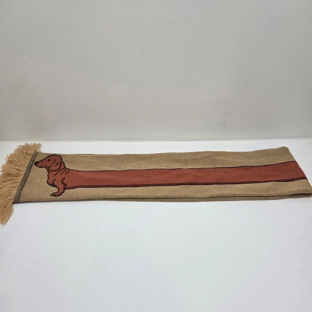 Adorable Daschund Weiner Dog Long Knit Winter SCARF with edge Fringe